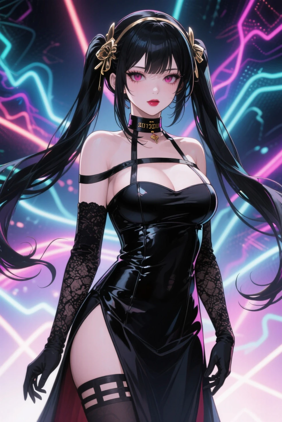 A beautiful girl with detailed eyes and face, cute anime style, standing at a rave party with colorful neon lights and a detailed, vibrant background, a monster in the scene, monochrome,(best quality,4k,8k,highres,masterpiece:1.2),ultra-detailed,(realistic,photorealistic,photo-realistic:1.37),1girl,beautiful detailed eyes,beautiful detailed lips,extremely detailed eyes and face,long eyelashes,rave party,colorful neon lights,detailed vibrant background,monster,monochrome,anime,concept art,concept art, digital art, 8k, high quality, photorealistic, masterpiece, realistic shading, vibrant colors