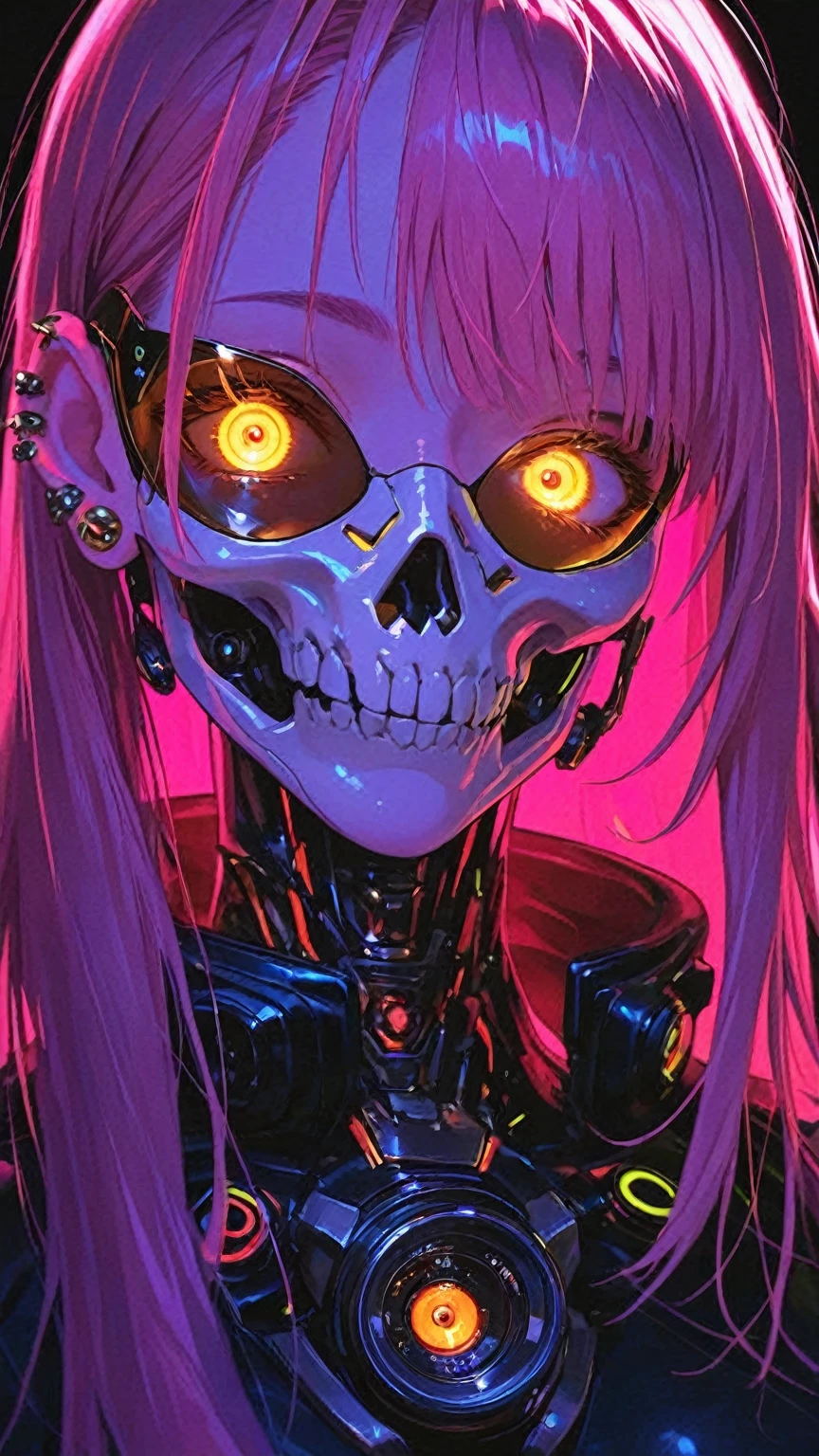 masterpiece, best quality, 1girl, standing, simple background, pov, colored inner hair very long hair quad braids, blind eyes, (latex armor, skull face mask), CyberskullAI <lora:CyberskullAI:0.7> <lora:flat2:-0.3> reelhorror, <lora:reelhorrorv1_29_weird_e:1>