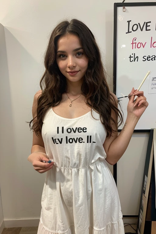 girl with the inscription I love dicks on her chest