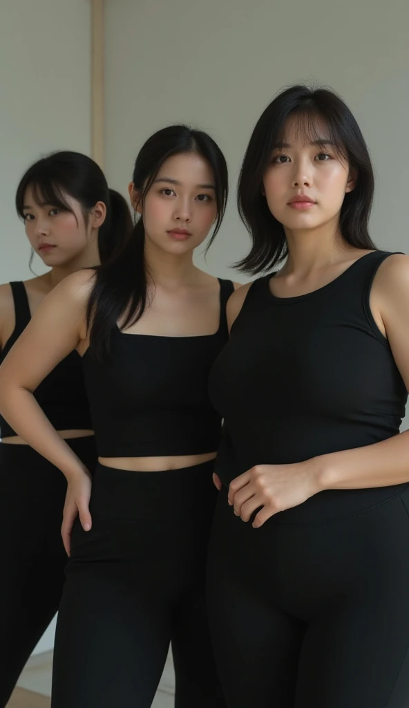 Four girls in school uniforms pose for a photo in front of a mirror，jitome，Tentacle hair，Strong muscles，Strong shoulders，Strong body，Expressionless eyes，，Bow your head，Gray hair.Gray long hair，White hair，There are no shoulder straps，Black clothes，（Flat chest 1.2），Angry expression，,Look at the audience，avatar，portrait，Smirk,cruel korean goth girl, korean girl, Gray long hair飘逸，The feeling of the wind blowing，avatar，portrait，，Bangs covering eyes，Flowing hair，Show your arms