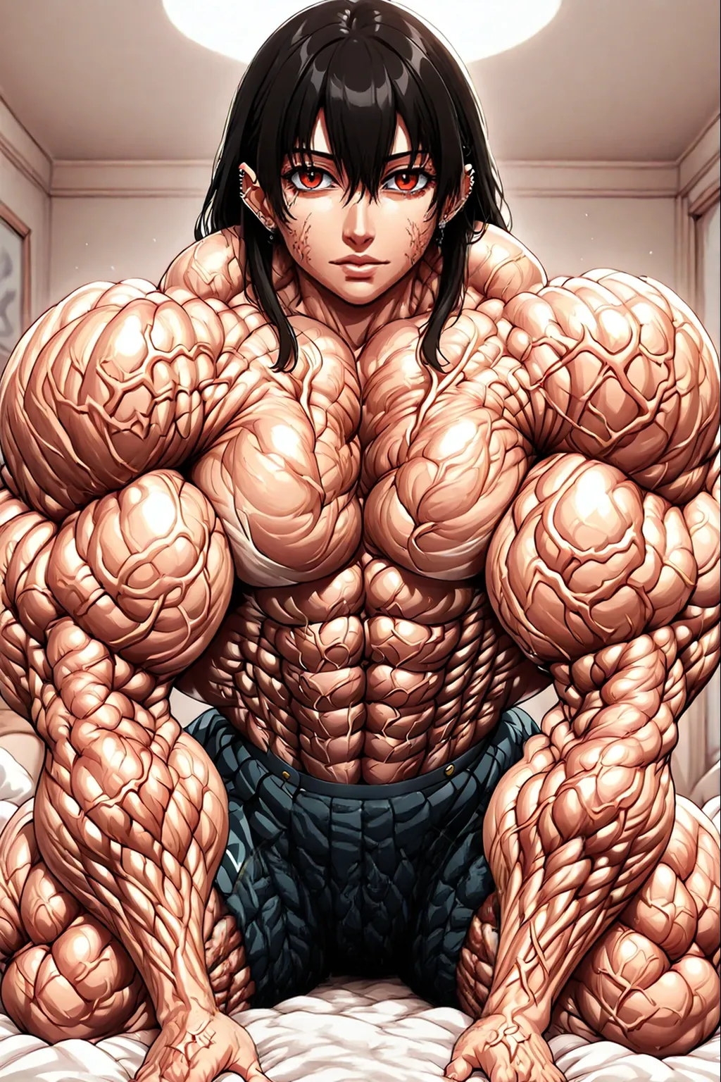 Huge muscles,Crying face,Lots of drool and sweat,Harness,Young face,teenager face,Huge erect penis,Full body image,Young body,Muscular legs,Wearing boots,Large, toned muscles,Goku,super saiyan,Imminent sexual activity,Demon body, wings and horns,Shaking violently,Group Sex,Obscene tattoos