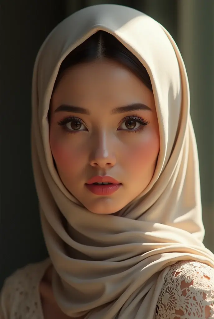 a beautiful malay woman wearing hijab, nude body, extremely detailed face and eyes, beautiful detailed lips, longeyelashes, photo-realistic, 8k, hyperrealistic, cinematic lighting, dramatic lighting, warm color tones, ethereal atmosphere, intricate details, masterpiece