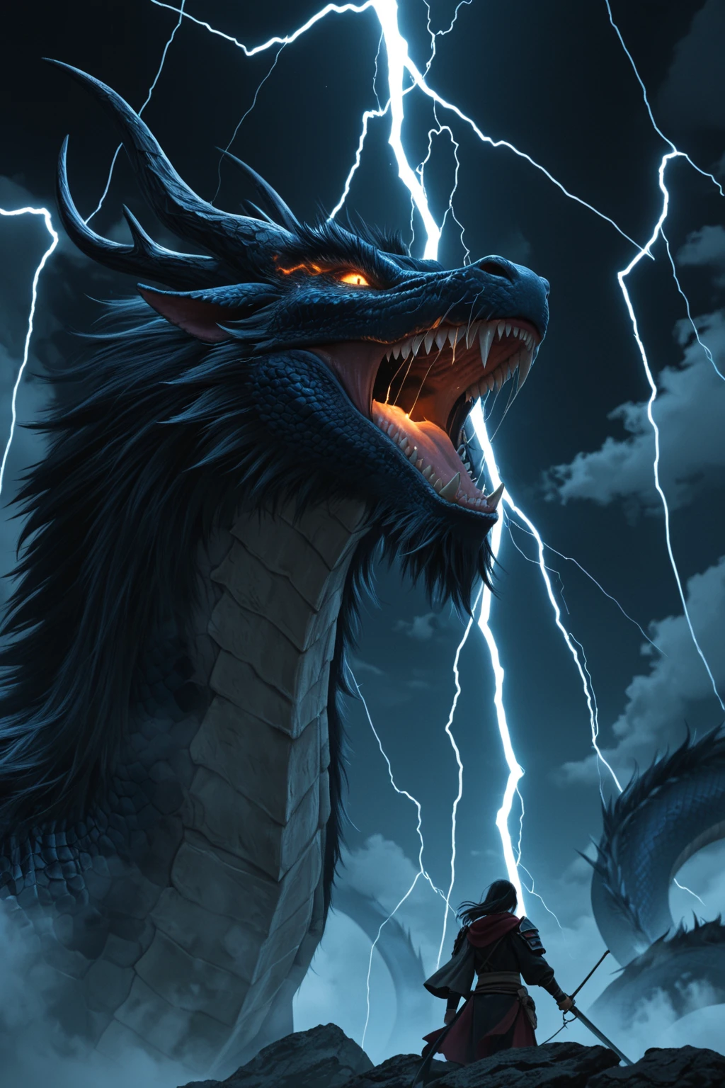 Tiamat, the fearsome Chromatic Dragon Queen, embodies the darkest depths of draconic power and malevolence. With her five heads, each bearing the visage of a different chromatic dragon—black, blue, green, red, and white—she commands legions of evil dragons and fiends from the depths of the Nine Hells. Her immense form is wreathed in scales of varying shades, ranging from jet black to bone white, each as hard as adamantine and as sharp as obsidian. Her wings, spanning vast distances, cast shadows that darken the skies and instill fear in the hearts of mortals. Tiamat's eyes gleam with an unearthly intensity, burning with an insatiable hunger for power and domination. From her maw, she unleashes torrents of elemental fury—gouts of flame, bolts of lightning, toxic gases, and freezing blasts—that devastate all who oppose her. Her presence exudes a palpable aura of dread and despair, causing even the bravest warriors to tremble in her presence. She is worshipped by cults of fanatical followers who seek to unleash her wrath upon the world and usher in an age of darkness and chaos. Tiamat's lair is a labyrinthine fortress of bone and sinew, hidden deep within the bowels of the earth or atop towering peaks veiled in perpetual storms. Here, she schemes and plots, weaving webs of intrigue and manipulation to further her insidious agenda and extend her influence across the realms. In the annals of legend and lore, Tiamat is the ultimate embodiment of draconic tyranny and destruction, a force of darkness that threatens to consume all who dare to defy her reign of terror.