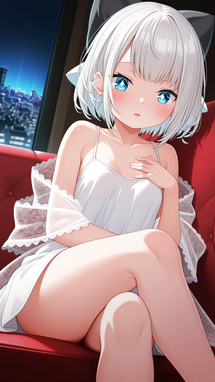 panties, (white), white hair,