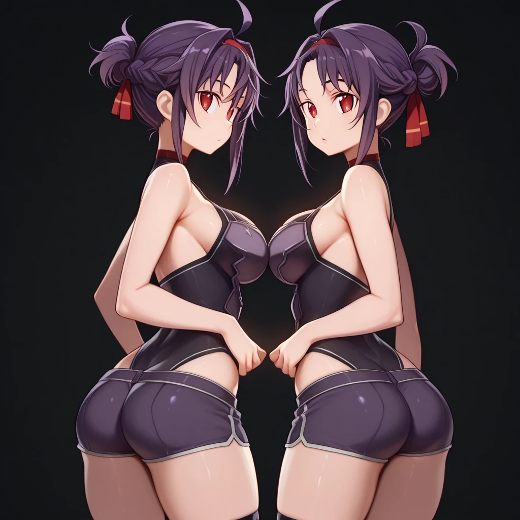 4k, 8k, raytracing, photorealistic, realistic, shaded, extreme detail quadruped, detail, detailed, extreme detail, 8k, real, realistic, crisp, sharp, high quality, shadows, raytracing, volumetric light, bloom by nurinaki, (solo), girly, feminine body, rear view, butt, thights, grabbing butt, horny, masterpiece, best quality, beautiful eyes, looking at viewer, exposed thigs, stockings, plump thighs, side boob, red hair, hands grabing thighs, fit body, skinny, naked in lingerie, lingerie, sexual pose, blush, red eyes, photoshoot,