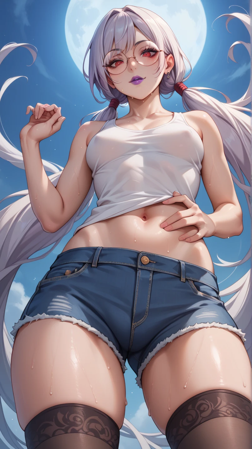 (masterpiece, best quality:1.2), 1 Girl, Solitary,permanent_Split,
Long hair, white sleeveless vest,Blue denim shorts,Nude