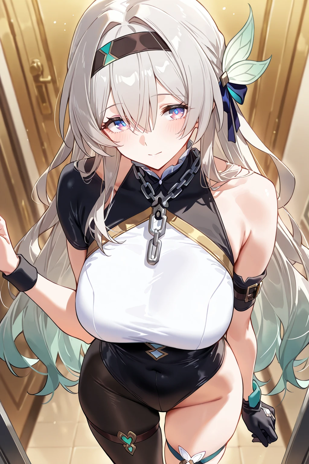 1girl,
BREAK ((fireflycus, hairband, hair ornament, grey hair, :1))
BREAK ((flat chest,idol costume,flustered,blushing,red:1.5))
BREAK indoors,
BREAK looking at viewer, 
BREAK (masterpiece:1.2), best quality, high resolution, unity 8k wallpaper, (illustration:0.8), (beautiful detailed eyes:1.6), extremely detailed face, perfect lighting, extremely detailed CG, (perfect hands, perfect anatomy),