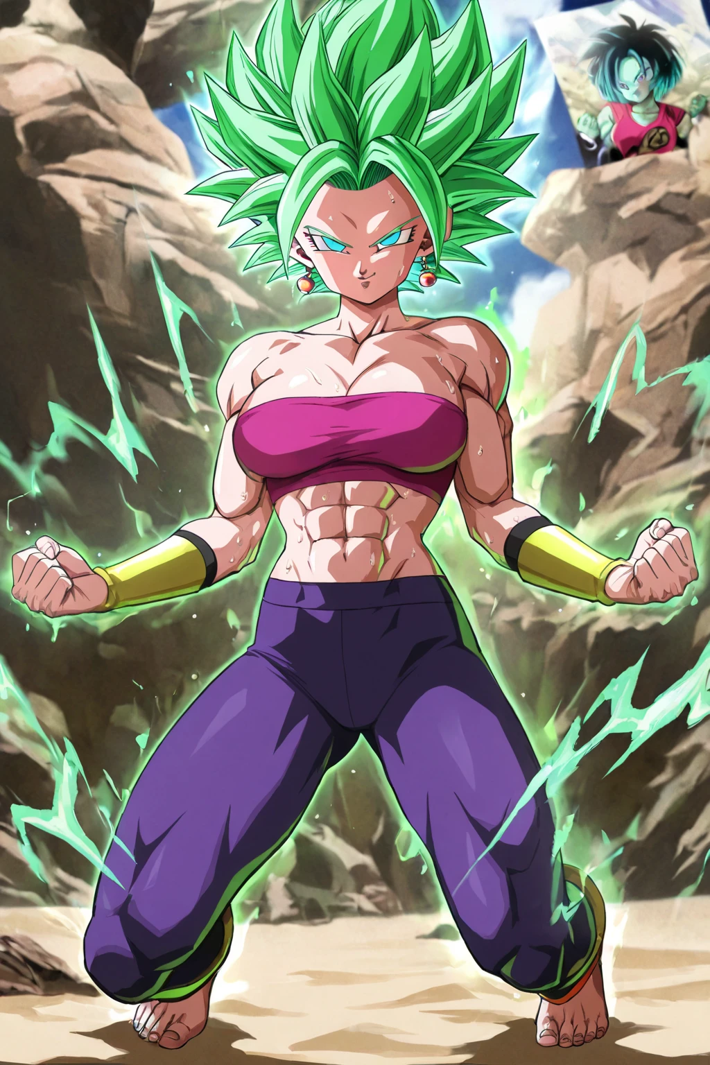 (Kefla + Broly) fusionne en une femme, Dragon Ball Concept Art, Style boule de dragon, Style Dragon Ball Z, style artistique de boule de dragon, pose badass, Meilleur design de personnage d’anime
