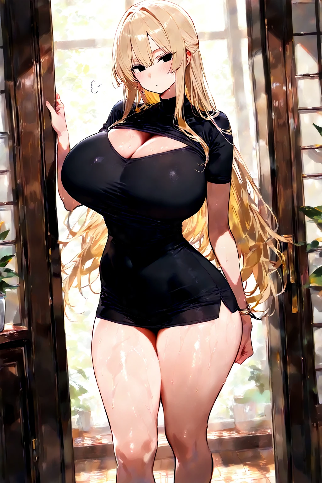 Long blonde、Big Breasts、Clothes with holes