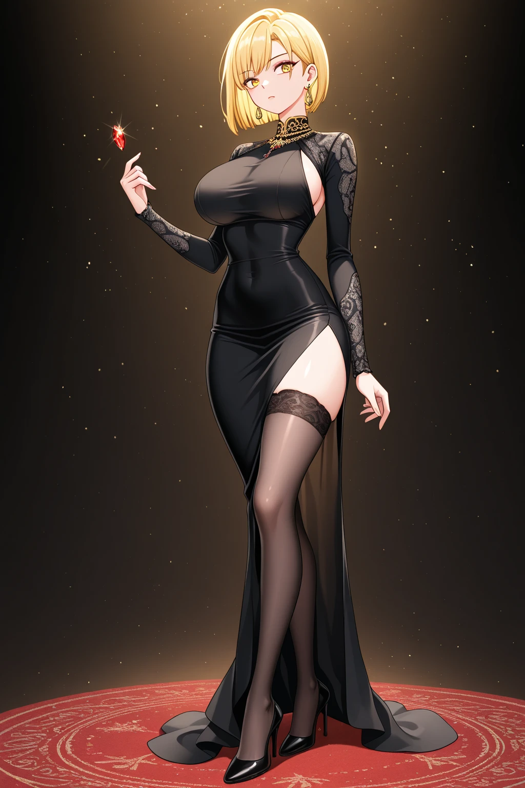 ((best quality,4k,highres,masterpiece:1.2)),((character concept art)), 1 female, age 21, German origin. With her platinum blonde hair, icy blue eyes, and an enigmatic aura, she exudes an irresistible allure. Known in the art world as a resourceful and cunning art dealer, Elsa's rumored shadowy past only enhances her intriguing persona. Her body language is as captivating as her intellect, always exuding confidence and sophistication. She is wearing a tailored, sleek black Hugo Boss Style Night Gown, characterized by its luxurious satin fabric, deep V-neckline, and a flowing skirt. The gown's minimalist black color enhances her enigmatic persona. Complementing her attire is a diamond necklace that matches the sparkle in her eyes. Her shoes are Christian Louboutin high heels that add to her stature and grace. ((intricate detail)), super finely detailed hands, ultra finely detailed fingers(((ten fingers))), (standing confidently), (full body showcase), (show full body), (no logos on background), (no logo), ((plain background)), ((plain background)), (((empty background))).