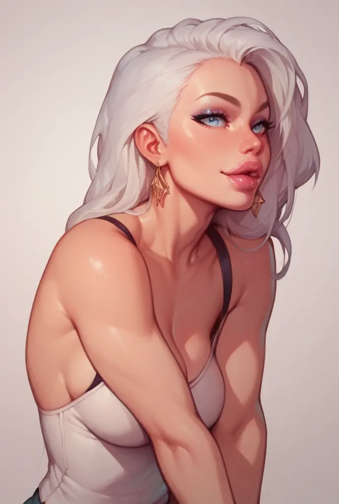 Uma mulher, cabelos branco, olhos vermelho, rosto fino, rosto perfeito, peitos grandes, symmetrical breasts, cintura fina, arms behind the back, cortina sobre seu corpo