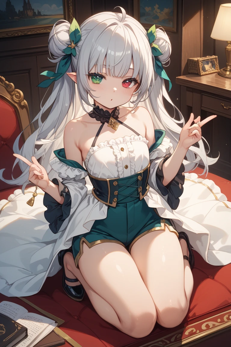 (((Horse Girl))), (((Fine Motion))), Thighs, sitting on a luxurious red sofa, (((Panties are slightly visible))), smile, Dress like a young lady, (((Green embroidered panties))), High resolution, Knees up, (((Ecstatic expression))), (Thighs)、Top quality eyes, Detailed Texture, Looking at the camera,