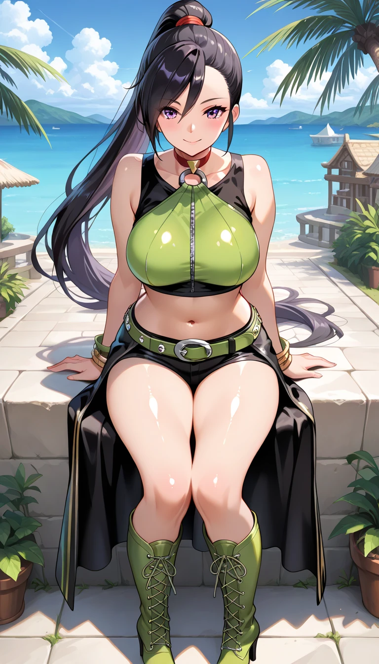 masterpiece,beautiful,extremely detailed face,linghan1,1girl,solo,ocean,sand,parted bangs,forehead mark,looking at viewer,barefoot,very long hair,seductive smile,close-up,green eye,<lora:add_detail1:0.5>,huge breasts,cleavage,spread legs,lying,beach_chair,china_dress,