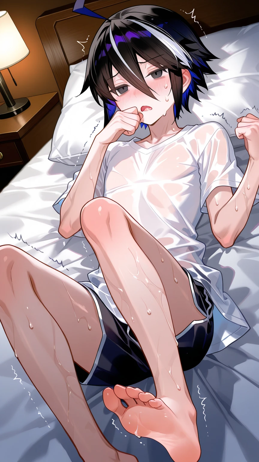 masterpiece, best quality, very aesthetic, absurdres, nsfw, 1girl, hairy fat man ,pov, girl do handjob to male,rubing penis,hold penis, rub hard stroke, rub glans, (((((tomboy,boyish))))), extra short hair, red eyes, large chest best quality, (overweight:0.7), from above, looking at viewer, hairy pussy,spread legs, skinny,((tall, trained ,abs female)),yukata, bra, clothes aside, shiny skin, ((dark skinned female)), evilsmile, grin,, sweat,open mouth, tougue out, heart, saliva,saliva string,hard breathing, extreme massive erect huge penises,veiny penis, mega penis,indoors, bedroom, pillow,(((extreme massive cum shot))),((((cum on mouth, facial,cum on chest,cum on body))))