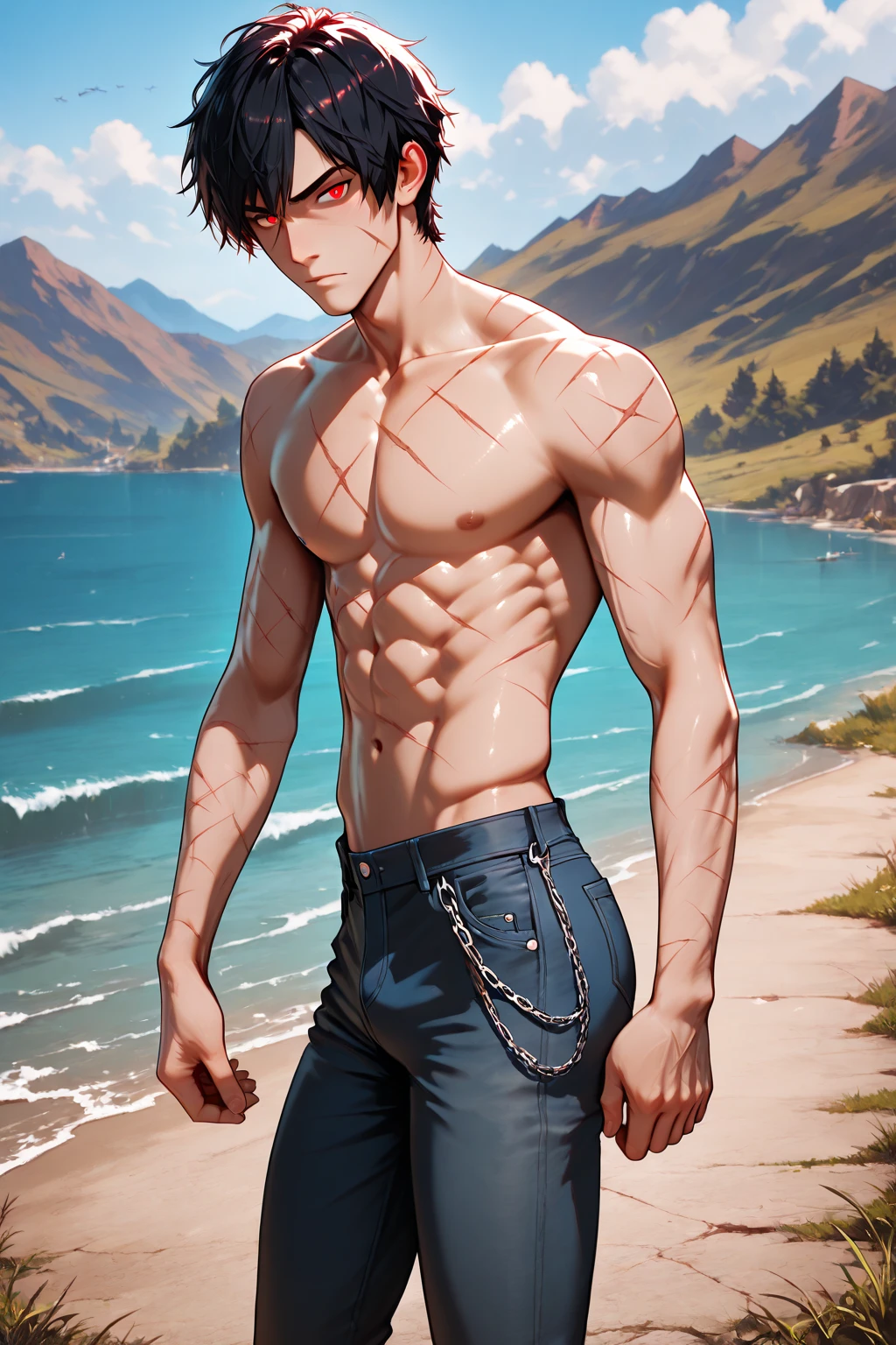Anime character men sixpack image 8k 3d image real life image background monten