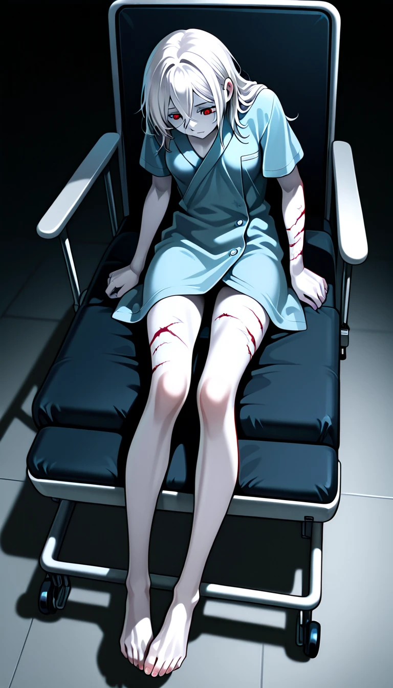 <lora:StrappedDownV9:1> strappeddown, bed straps, bondage, restrained, bound arms, 1girl, brown hair, side ponytail, small , hospital gown, burn scar, burn scar on face, multiple burn scars, burn scars on body, burn scar on arm, burn scar on leg, angry expression, hospital bed, hospital, <lora:Burn Scar Lora_epoch_9:1>,, , score_9, score_8_up, score_7_up, score_6_up, score_5_up, score_4_up,