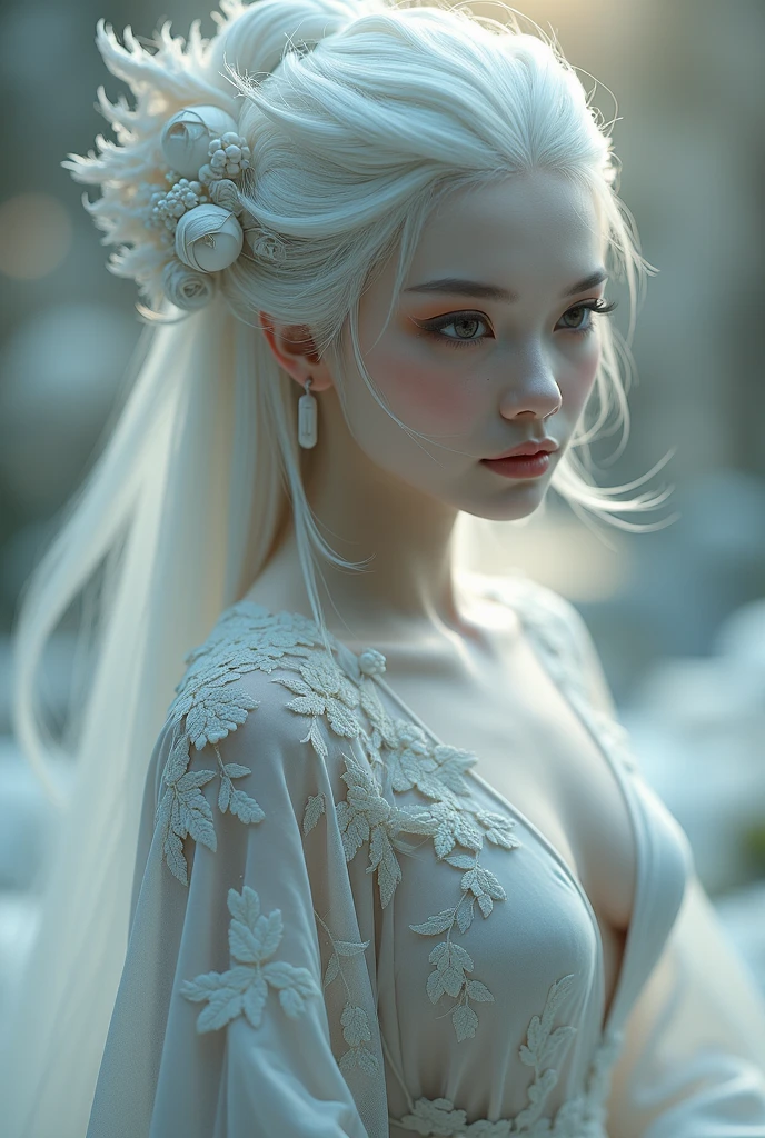 ((Extremely detailed CG unified 8K wallpaper)), masterpiece, super detailed, floating, High resolution, Sexual innuendo, (small, White hair looks ridiculous, Princess, white magician, blue eyes, (Gorgeous long white and red sheer tiered maxi dress,Long parted wide sleeves and intricate embroidery), Wedding dress, Island, bridal gloves, blush, Shy, Arched back, Ruffled petticoat, Gorgeous corset,