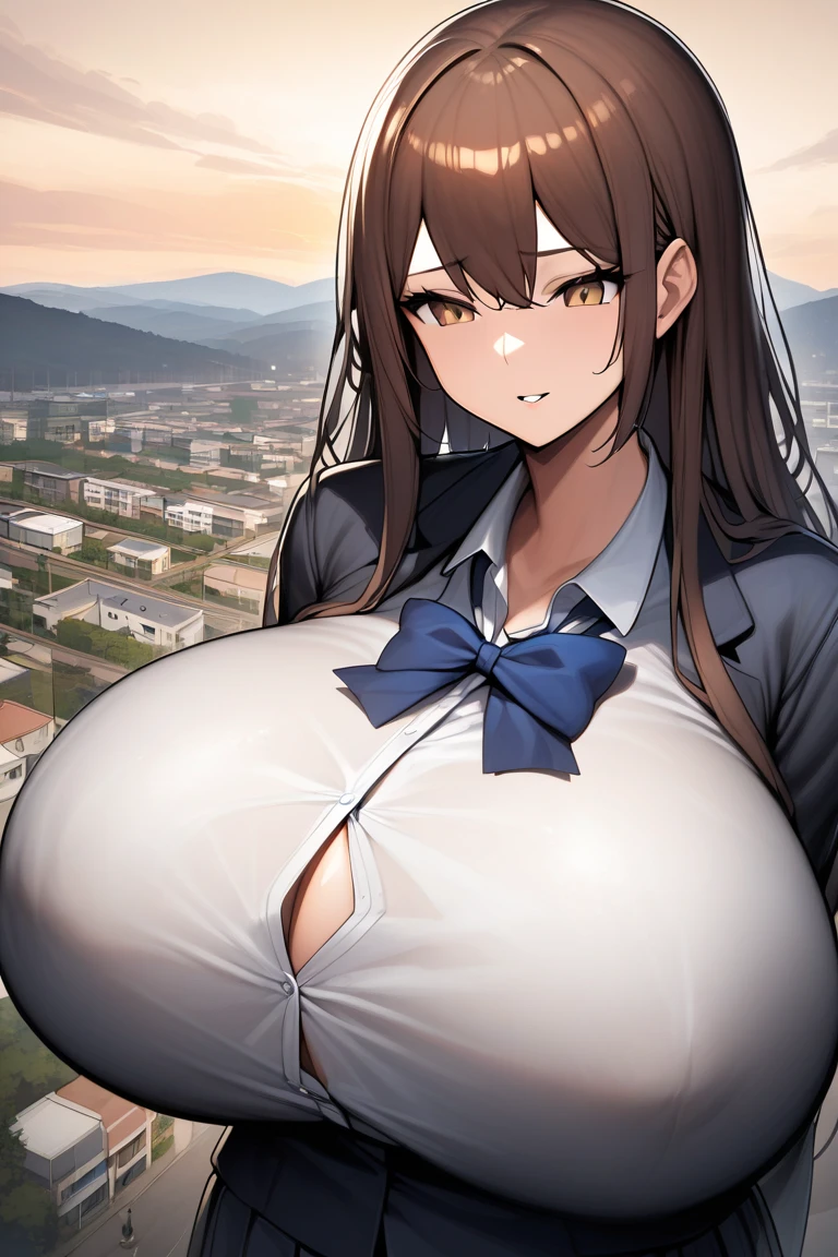 White suit,Big Breasts,Super Breasts,Brown Hair,Long Ponytail