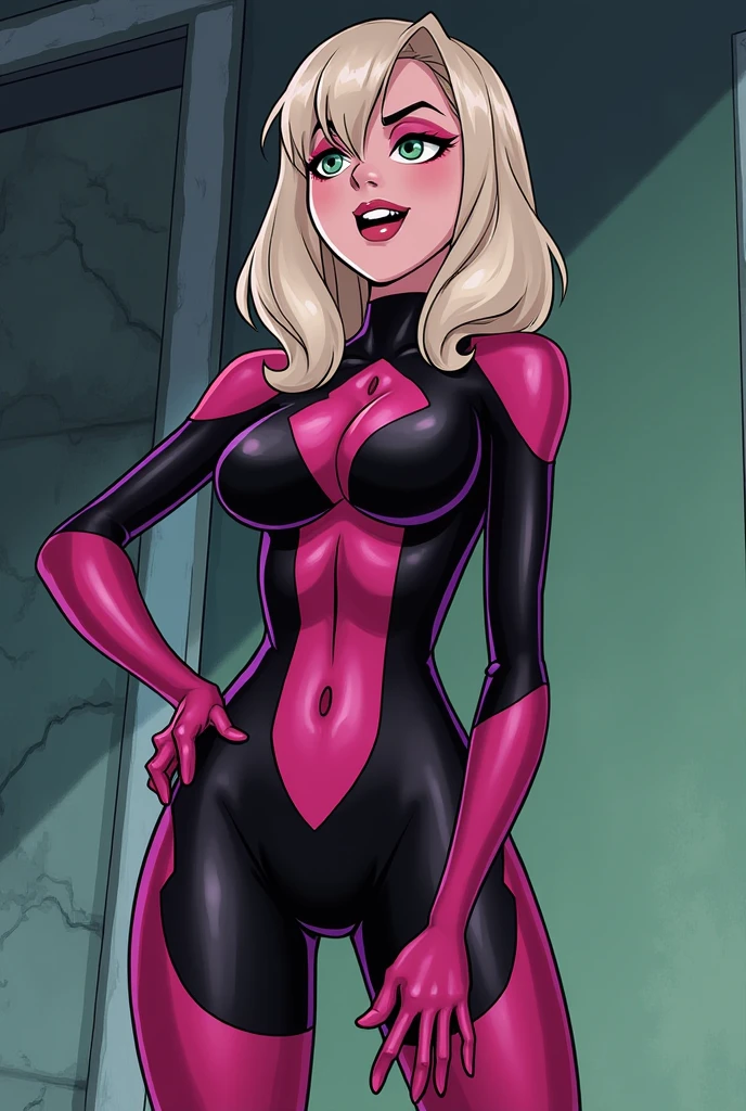 ((masterpiece,best quality)), absurdres, ((dr.ghastly)) , billy and mandy, ((burgundy hair)), hair in bun, ((blue glass goggles)), ((black arm gloves)), (( burgundy bodysuit)), grim adventures,character,Cartoon,cartoon network,billy & mandy, billy and mandy
Ghastly, large goggles,  solo, smiling, looking at viewer, (slendered abs,, v cut abs), cowboy shot, cinematic composition, contrapposto,((gigantic breasts)), sunset lighting, puffy lips