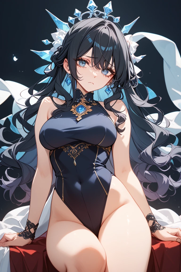 1girl, anime, cute girl, blank background, white background, fantasy, detailed dark fantasy dress with highlights, beautiful face, beautiful eyes, dark colors, medium breasts, slight cleavage, beautiful skin, cute, breast curtains, extremely delicate and beautiful, (beautiful detailed face:1.0), (detailed deep eyes), symmetrical breasts, deep eyes, shiny skin, portrait, slender waist, hips wider than shoulders, thighs, young girl