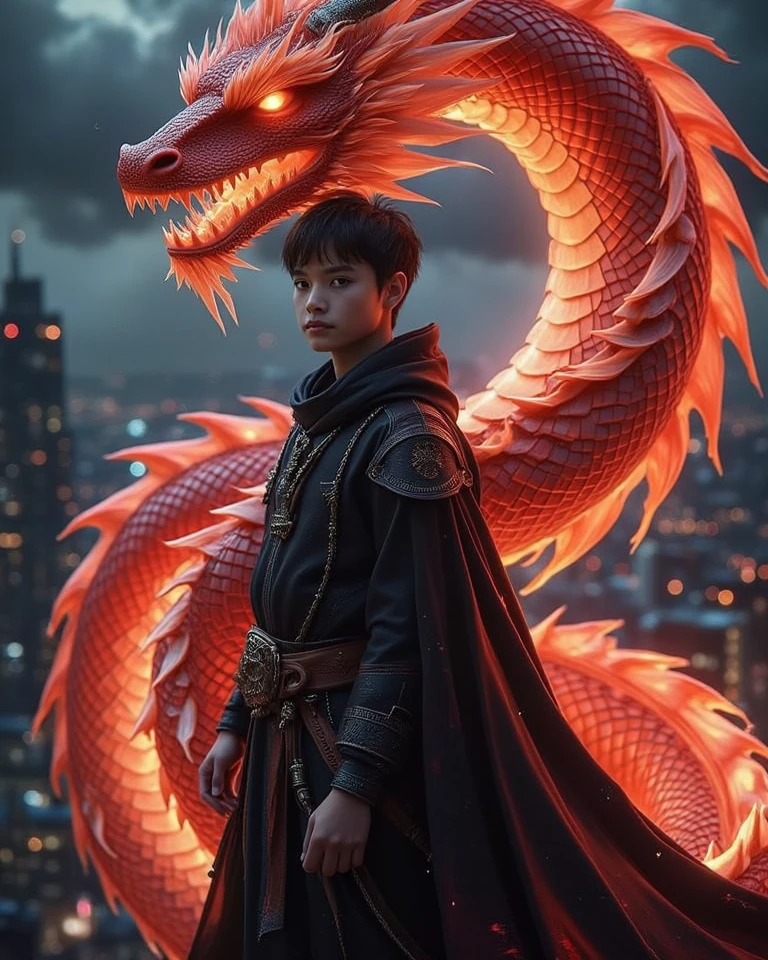 Kim Seokjin from bts with a red dragon