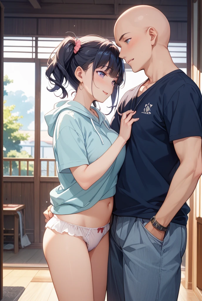 super fine illustrations,1 boy,A little boy 150 cm tall，brunette color hair,blue color eyes,White skin,Heart to eye,Ponytail hairstyle，perspired,Shirtless,Lewd expression,Sexy,Gay,pleasant sensation,vehement,Femininity，（Wear only briefs），There is a milky white liquid on the body，There are pronounced male genitalia，Homosexuality，The erection，Be red in the face，big breasts exposed cleavage，Drooling over male genital details，drenched all over the body，Precise legs，（Conspicuous male genitalia），Animate,Full body like，