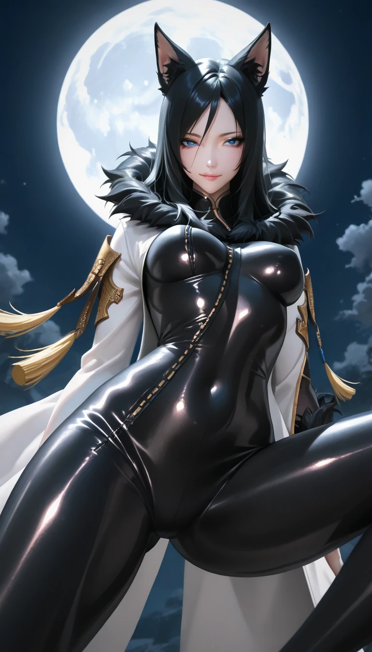 Anime, (vibrant Colors:1), Pretty Woman, looks to the horizon,  hands on her hips, showing off fine make up skin and gleaming eyes, medium shot., mid-shot, (crazy eyes:1) (crazy smile:1) (wlop:1) <lora:johnsondesuv15-320-e1:0.6>   <lora:crazyExpressions:1> <lora:wlopStyleLora_30Epochs:0.6>