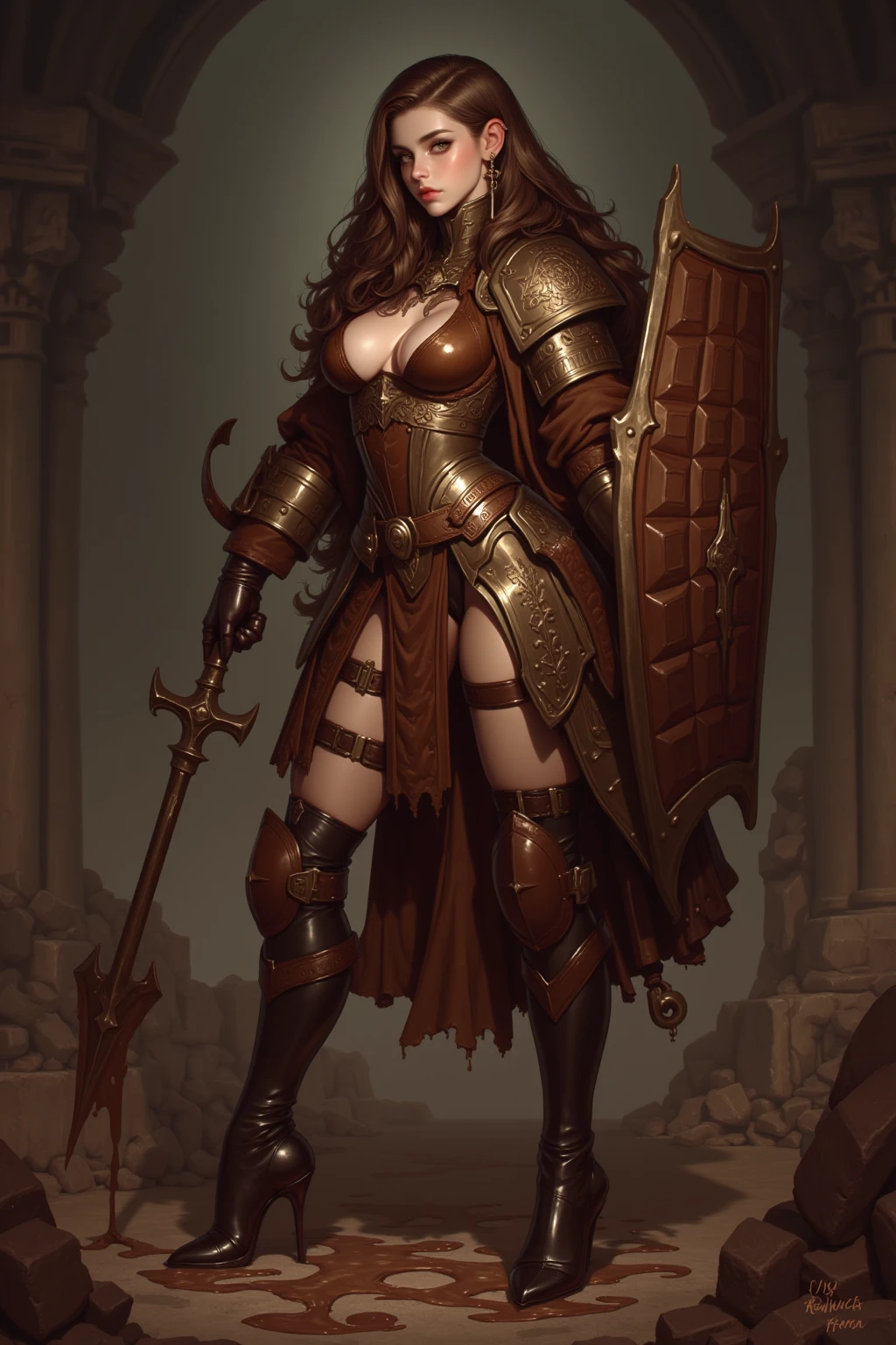 blonde woman, hide and fur clothes, full body shot, barbarian warrior, leather armour