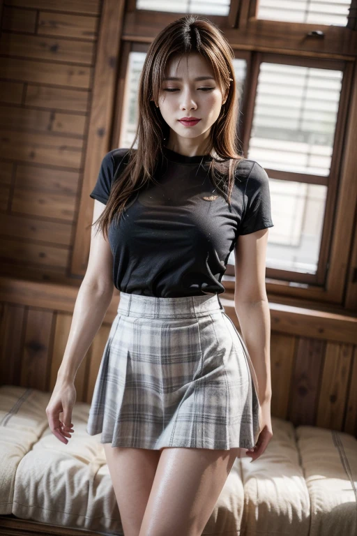(((neat woman,Bright-eyed excitement,kind big smile,blush,blush,red cheek,please touch me,tempting viewer,i want you))), (((from above,lying on her back on the huge qofa,arms up behind,(i can see your panties)))),((((blush,red cheek)))),(cinematic lighting), (Photo real:1.4)、(A hyper-realistic:1.4)、(Photorealistic:1.3)、 (gentle lighting: 1.05)、(Improve the lighting quality of your video:0.9)、 32k、25years old woman、photorealistic lighting、Back lighting、Facial Lights、Ray Trace、(bright:1.2)、(Increase quality:1.4)、 (best quality real texture skin)、Fair eyes,delicate face、 Close-up of the face, (((Wearing the very tight printed high-neck t-shirt,(no printed pleated skirt),high-heel))),(Bodyline mood improvement:1.1)、Glossy skin、Korean Idol、Nogizaka Idol、good figure,perfect anatomy,Beautiful actress,(((beautiful huge breasts,slender waist,slender hip,long slender legs,8heads tall))),(((8heads tall))),(((blonde wavy hair,curtain bangs))),(((in the beautiful modern office of library,super clean night view,in the night))),