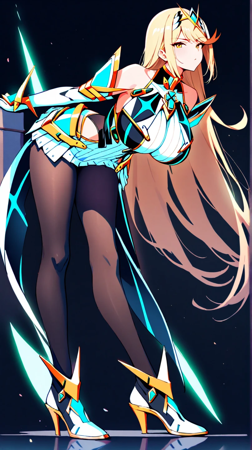 <lora:hikarimythraV1:0.8>,hikarimythra,1girl,blonde hair,very long hair,swept bangs,yellow eyes,green earrings,green gem tiara,tsundere,blush,
green chest jewel,bare shoulders,green neon trim white elbow gloves,large breasts,green neon trim cleavage cutout white short dress,bare legs,green gem thigh strap,streamlined back-skirt panels,green neon trim white footwear,, Exquisite visuals, high-definition,masterpiece,best quality,Exquisite visuals,high-definition,masterpiece,best quality,18yo,Young female,Beautiful Fingers,Beautiful long legs,Beautiful body,Beautiful character design,