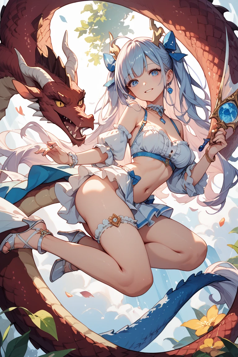 masterpiece, best quality, 1girl, <lora:kwFemaleBeta42_SDXL_v1:1>,
white, chinese dragon, sky, cloud, cleavage, stomach tattoo, nipple piercing, waifu