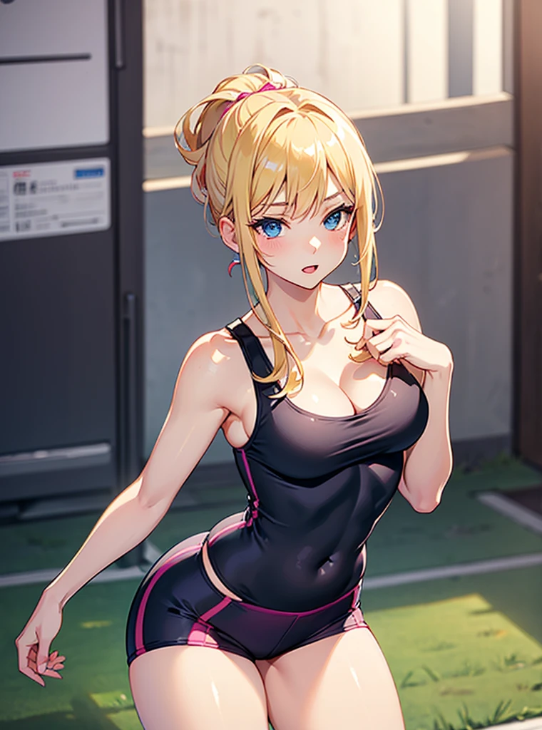 Ino yamanaka，medium breast，ssmile，on cheongsam, black sports bra, black yoga pants, gymnasium background, ass,