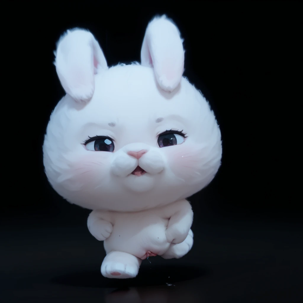 white fat cute fluffy rabbit with a pink bow, funny facial expressions, liquid eyes, Exaggerated action, smiling,3D character, white background, a little hairy, cartoon style, minimalism