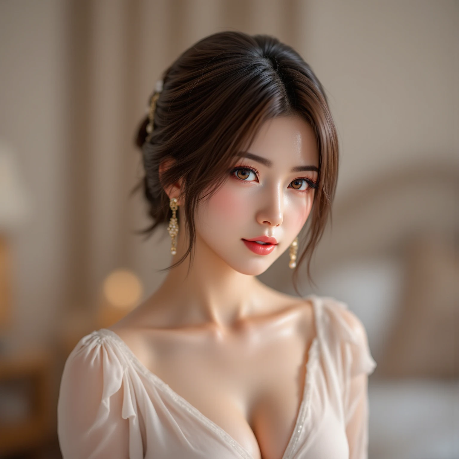 (8k,RAW Photos,Like the picture:1.45),masterpiece,Highest quality,wonderful,(セクシーなMature Woman:1),(Mature Woman:1.3), (3 woman.1.3)、(((very, very大きい)))、(((Extremely lewd and very huge boobs)))、(((Very deep cleavage)))、Hyper Real、In the lounge of a luxury hotel、A beautiful and dignified smile、Beautiful white skin、Beautiful, delicate and precise skin texture、With long, fluffy, beautiful brown hair((Updo:1.65))、Beautiful Japanese Women、(Big Ass)、Thick thighs、Bright red lips、Gold earrings、Gold bracelet、Gold Necklace、{Royal Blue Suit(White blouse)},