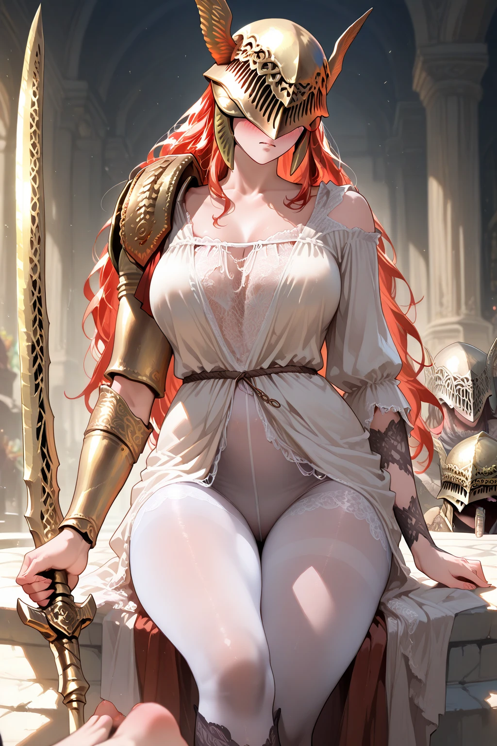 Moon goddess statue, full body figure, benevolent gaze, detailed face, (naked: 1.4), gold decoration, gorgeous castle background, high contrast, masterpiece, best quality, best quality, cinematic lighting, photoreal, (red hair, freckles, cameltoe, huge breasts)