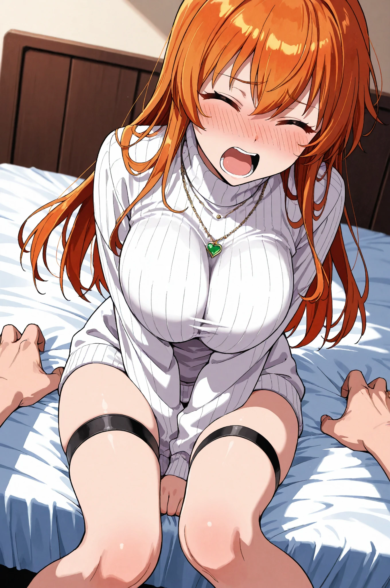 masterpiece, high quality, correct hands, nude, sitting on a penis, big breasts, show hairy vulva, vulva much squirting, spreading legs, milk comes out from nipples