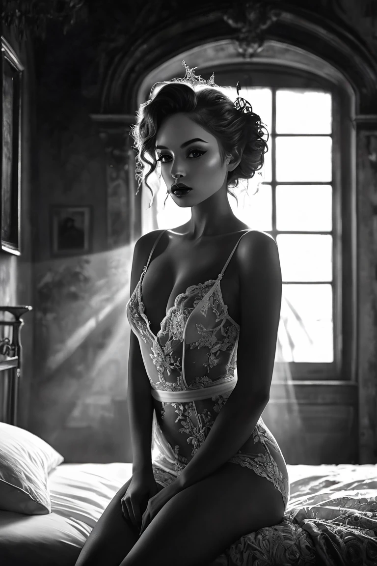 world of cats, magic, ✨🤟😁🤗😍😆👍🙌✨👩‍👩‍👦‍👦sex sex sex ✨✨ ❗ 🙏😁❤ eroticism, sexy lace dress, eroticism, sexy, black and white image, between shadows, oil painting, chiaroscuro, sensual, dramatic lighting, moody atmosphere, photorealistic, intricate details, masterpiece, ultra-detailed, high quality, 8k, best quality, realistic, cinematic, dark and brooding, expressionistic, powerful composition, emotional impact, Bill Sienkiewicz inspired art

