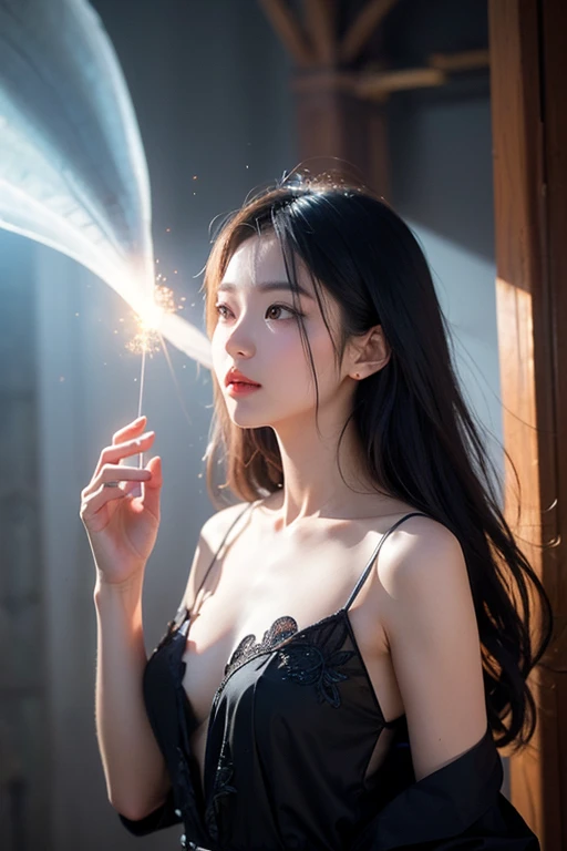 (RAW Photo, Best Quality), (Realistic, Photo Realistic: 1.3), Best Quality, Highly Detailed, Masterpiece, Hyperdetail, Illustration, 1 Girl, Dynamic Angle, World Masterpiece Theater, messy_long_hair, Best Quality, Very Detailed CG Unity 8k Wallpaper, Ink, Amazing, Cinematic Lighting, lens_flare, Full Body Image: 1.2, dunhuang_style, Flying: 1.2,beutiful woman do blow job,blow job pov