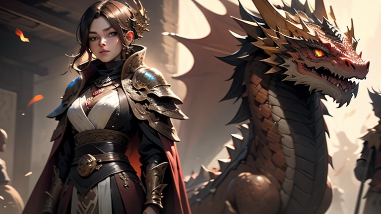 Emperatriz dragon (total war Warhammer) shiny armor, brave, Subtle narrative, enigmatic atmosphere, atmospheric perspective, fluid movement, ethereal quality, solo, low fantasy, vivid brushstrokes, striking composition, psychedelic images,