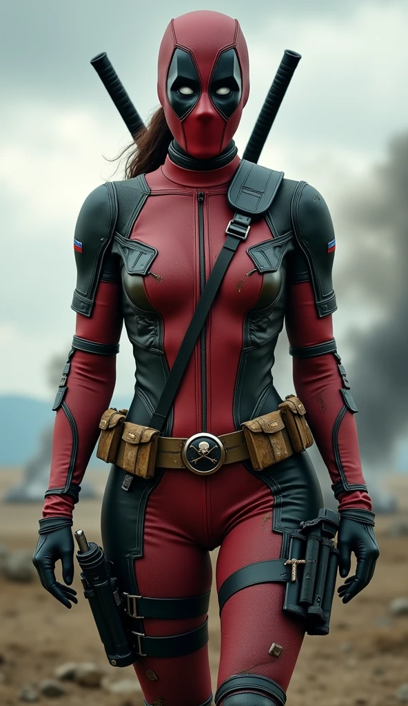 (dark shot: 1.1), epic realistic, Woman dressed as Deadpool from Marvel, yellow gradient, black, brown and purple color scheme, grunge aesthetic!!! graffiti tag wall background, art by Greg Rutkowski and artgerm, soft cinematic light, Adobe Lightroom, darkroom, HDR, intricate, highly detailed, (depth of field: 1.4), faded, (neutral colors: 1.2), (hdr: 1.4), (muted colors: 1.2), hyper-detail (artstation: 1.4), cinematic, warm light, dramatic light (complex details: 1.1)