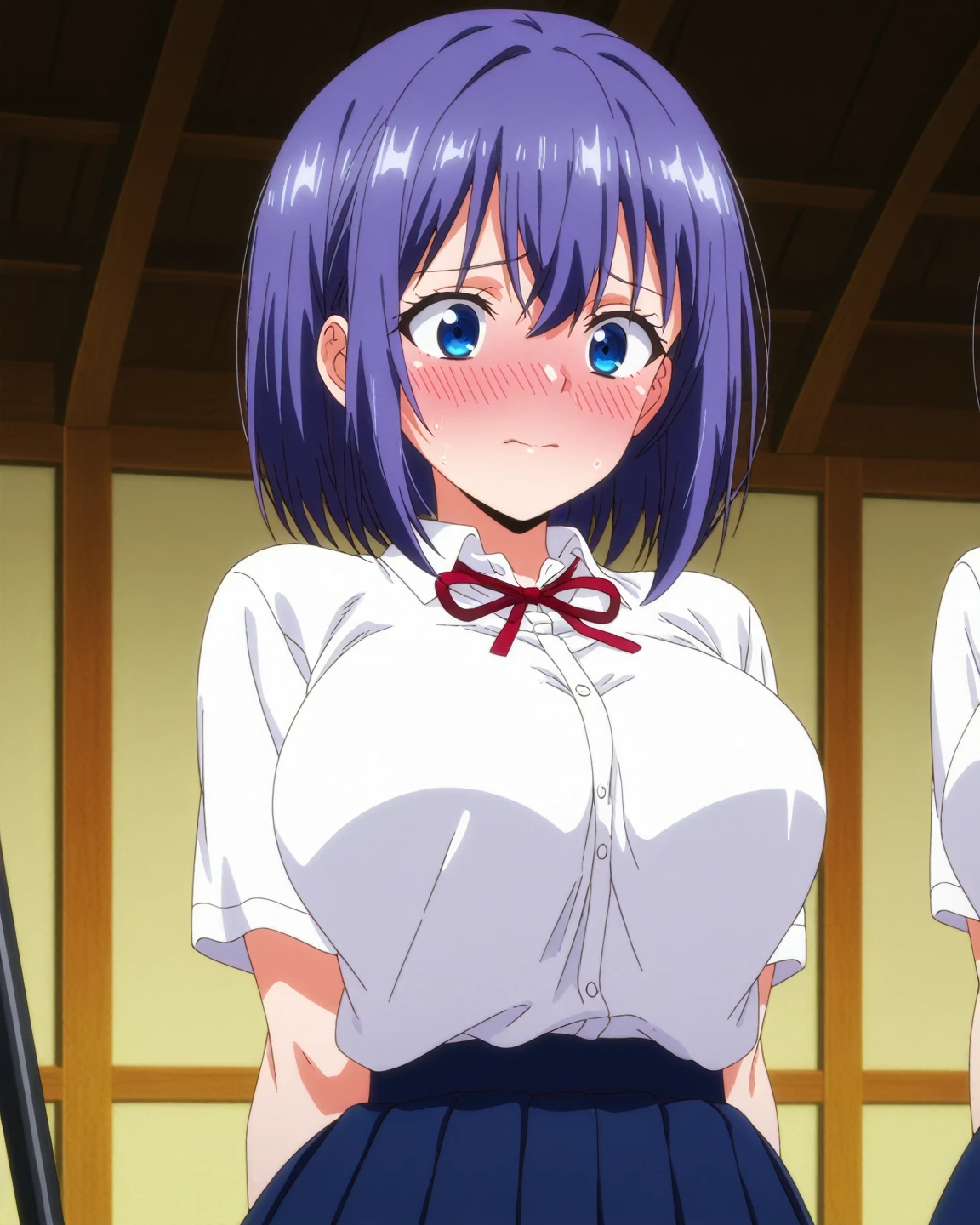 score_10, score_9, score_8_up, score_7_up, (negative_v2 Color_Balance_Calibration:0.8), masterpiece, high quality, best quality, detailed face, BREAK, source_anime, anime screencap, anime coloring, solo, 1girl, Fuwa Kokone, blue hair, medium hair, green eyes, smile, navel, maid bikini, elbow gloves, wast apron, zettai ryouiki thighhighs, very tight, skintight, undersized, lite dark large areola, erect nipples, thigh gap, indoor, standing, holding tray, in the cafe, Breasts Apart, huge sagging breasts, tarechichi, erect nipples, Unshaven black Pubic Hair, hairy pussy, nsfw, sex, (sex from behind, trembling effect, arm grab:1.2), vaginal, barefoot, ugly fat man, three-quarter view, dutch angle, (bouncing breasts, motion blur, motion line), cowboy shot, (short stack:0.6), nakadashi, cum burst