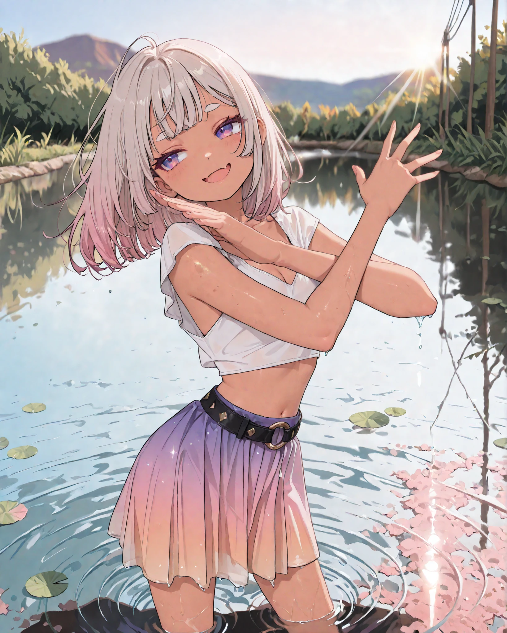 furry, white fur, super cute face, fur red elements, Shiny T-shirt, beautiful light and shadow, ambient light, highly detailed fur, volume light、sex、naked、Black Shirt、Sex、straddle、Young、Pool、high school student、Swimwear、class