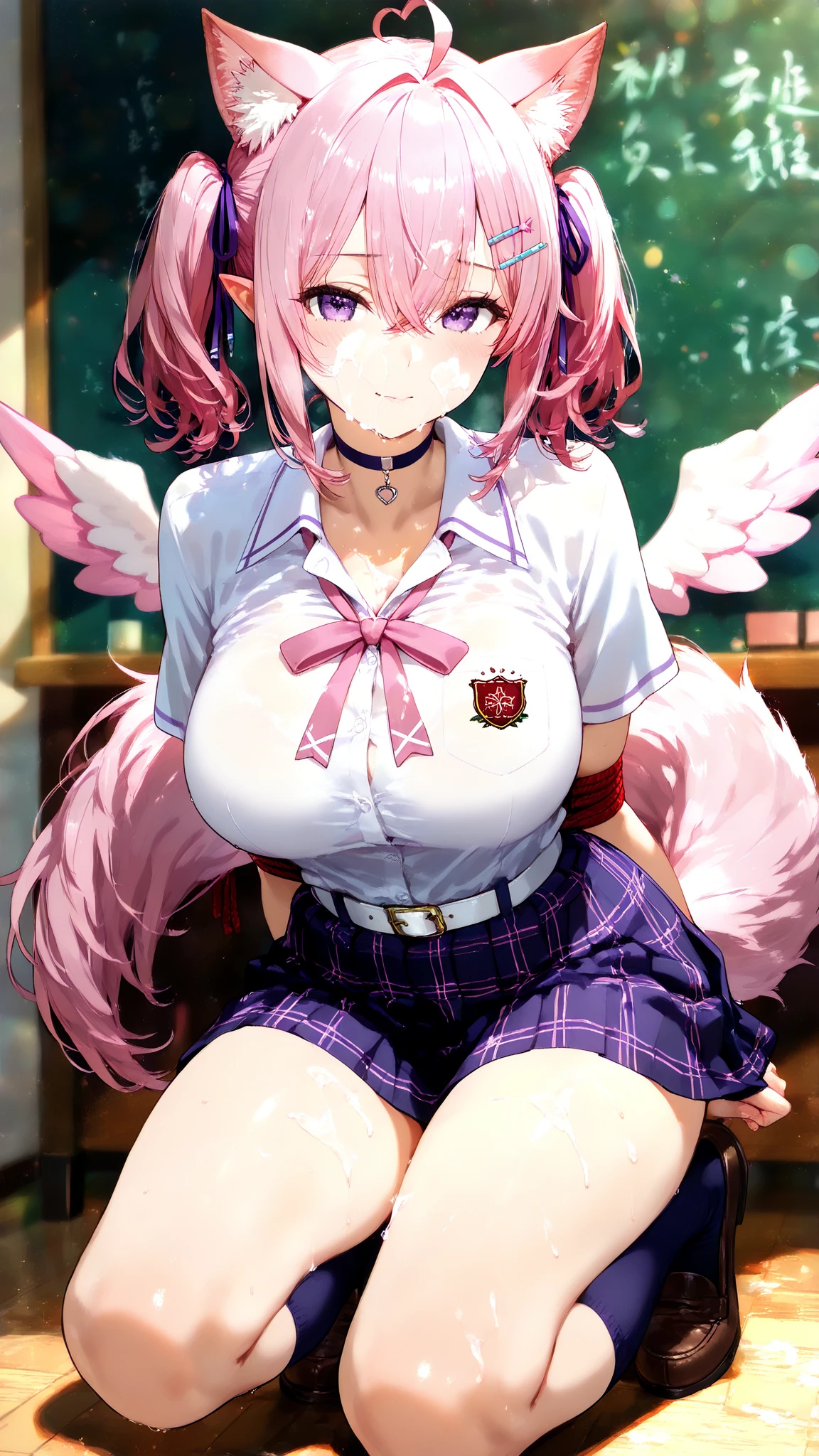 masterpiece, best quality, large breasts, blue eyes, forehead bangs, blue hair, long hair, embarrassed, with angelic wings, (angelic halos:1.2), in a heavenly paradise. flowing white gowns with golden accents and delicate, multiple girls, (1boy:1.2), (pov:1.2), (sex:1.2), (3girls:1.2), (cowgirl position:1.3), (girl on top:1.2), (straddling:1.2), (nsfw:1.2)