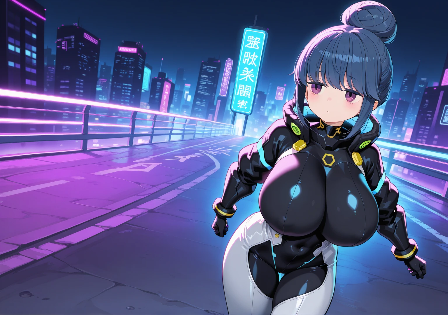 25 year old girl, white skin, Bblack hair, slickedback hair, shorth hair, blue colored eyes, 精致的面容, linda, nice, Grinning, (((thick-thighs))), breasts small, wearing cyberpunk style clothes, long black socks, black gloves, big-ass, (((facing the front))), pose sexy, winking an eye, legs spread open, holding hair, crotch focus, futuristc city, futuristic cars in the background