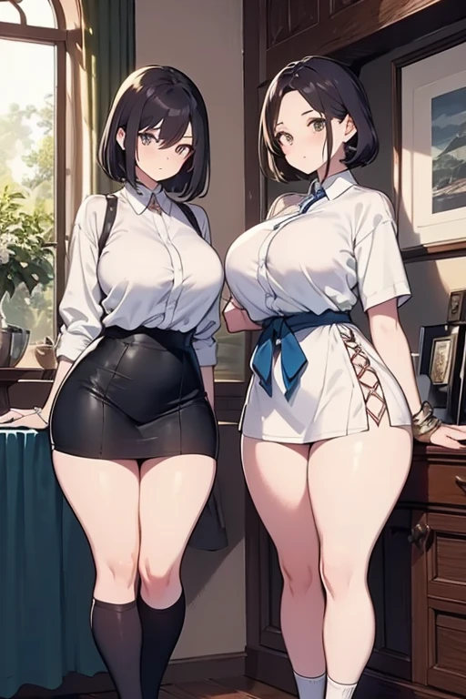 NSFW:1.3. High ponytail:2.4 Anime drawings with clear colors Full body drawings Boobs Taking off a black skirt:1.3 I can see her cute white underwear:1.3 tall women:1.9 (((Open front of shirt White underwear:1.3))) (((Slouching, sweating, glaring Sulky mouth, wrinkled brows, flushed cheeks regrettable))), (White sleeveless shirt with collar, bare neck, collarbone visible, bare chest:1.3) (night:1.3. Apartment Room) (((Short black hair ponytail:1.3 Straight hair Sweep your bangs to the side:1.9 Slanted eyes Brown eyes Tall Big breasts Strong Beautiful Cute)))