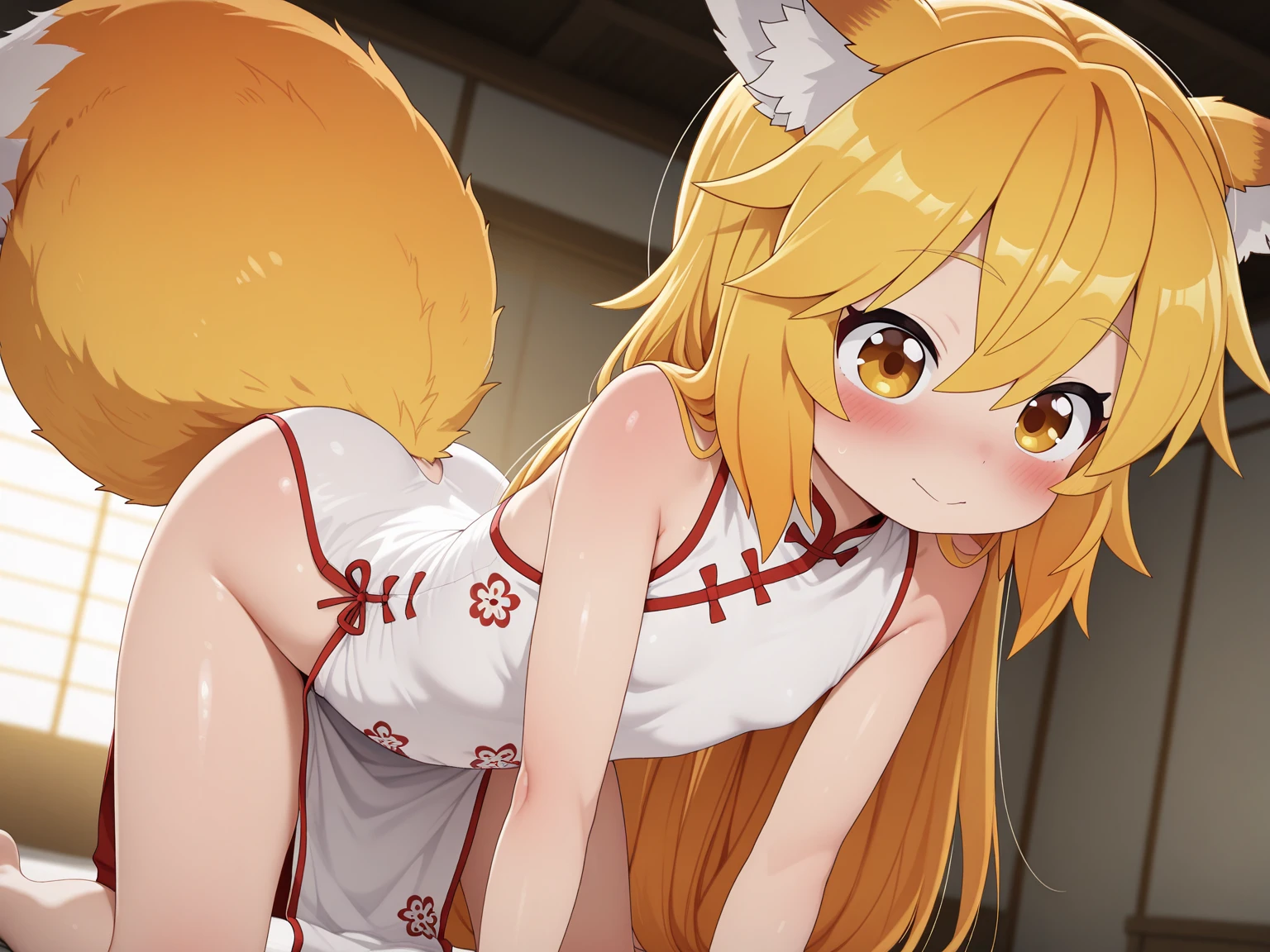 (fox beast girl ), (1 naked woman), (fox ears brown), (fox tail brown), (red eyes), Beauty , anime girl with long hair, run is a wolf girl, run if a wolf girl, human-like, Writer: Shitao, Created by Animation Painter Studio, at pixiv, run, Illustration drawn in Anime Painter Studio, zerochan art, pixiv, Hitomi, porn