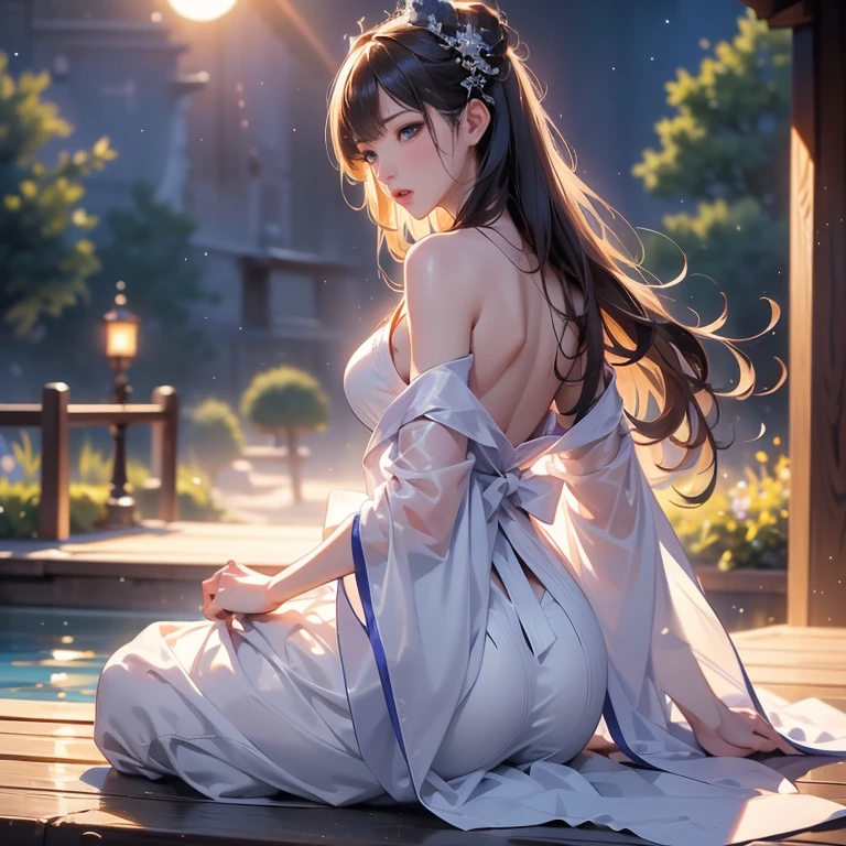 anime girl sitting on the ground in the rain, seductive anime girl, beautiful and seductive anime woman, trend on cgstation, soft anime cg art, animated style. 8k, from the video game azur lane, animated style 4 k, detailed digital anime art, Onmyoji, guweiz style artwork, beautiful anime woman, blue lane style
