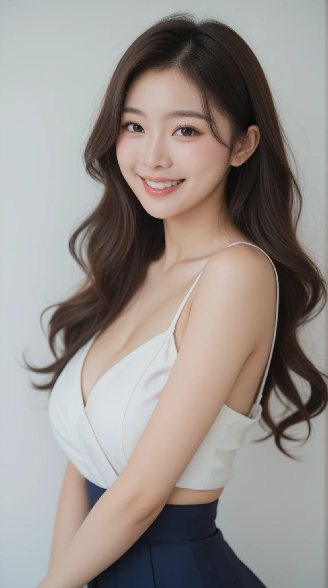 (Solid color background: 1.5), Standing sexy pose: 1.3, 超High resolution, Naturalistic, Realistic, masterpiece, 超High resolution, Anatomically correct, 8K, 8K Portrait, Super detailed, high quality, 最high quality, High resolution, Attention to detail, Picture perfect, Close to reality, Realistic details, Photo Mapping, Rough skin: 1.5, Low Angle: 1.3, 1 girl, alone: 1.5,  whole body, Japanese Girls, K-Pop Stars, K-Pop Idols, ((9-head-to-body ratio supermodel body type)), sexy, (((カラフルな色の小さなエリアを持つsexyなマイクロビキニ))), Natural Makeup, barefoot, High heels, 100 degree split: 1.5, Open your thighs: 1.5, Long brown hair, expensive, Height: 170cm, Long legs: 1.2, Big Breasts:1.2, Beautiful Face: 1.3, The detailed shape of the female genitals is clearly visible: 1.3, pubic hair: 1.3, A natural little smile
