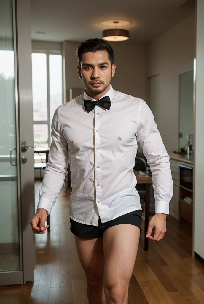 Yan_Lucky, Solo, Short hair, Black hair, (neck bowtie)mitts, 1boys, navel, , Green eyes, White hair, Male focus, Thighs, Spread legs, Fingerless gloves, Torn clothes, Muscular, Facial hair, Scar eyes, Thick thighs, Abs, Thick eyebrows, Suspenders, chest muscle, Muscular male, Clothing that exposes, Tik, scars in the face, Big Pectoral Muscles, Bulge, skull, Sideburns, Mature male, bare pectorals, Undercut, scar on the cheek, Long sideburns, Bow in men's underwear in black, Outdoors, sonoko, (Masterpiece,Best quality:1.5)