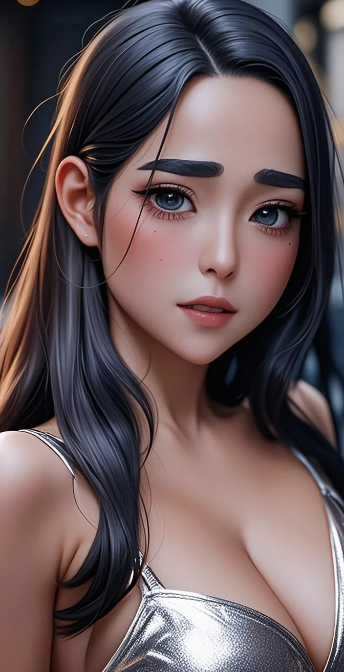 masterpiece, Best Quality, Illustration, Ultra-detailed, finely detail, hight resolution, 8K Wallpaper, Perfect dynamic composition, Beautiful detailed eyes, Mocha long sleeve knit dress,Straight hair,Small breasts natural color lip, Randomly sexy poses,Smile、20 years girl、Cute、Sexy shot looking at camera,Perfect and beautiful face